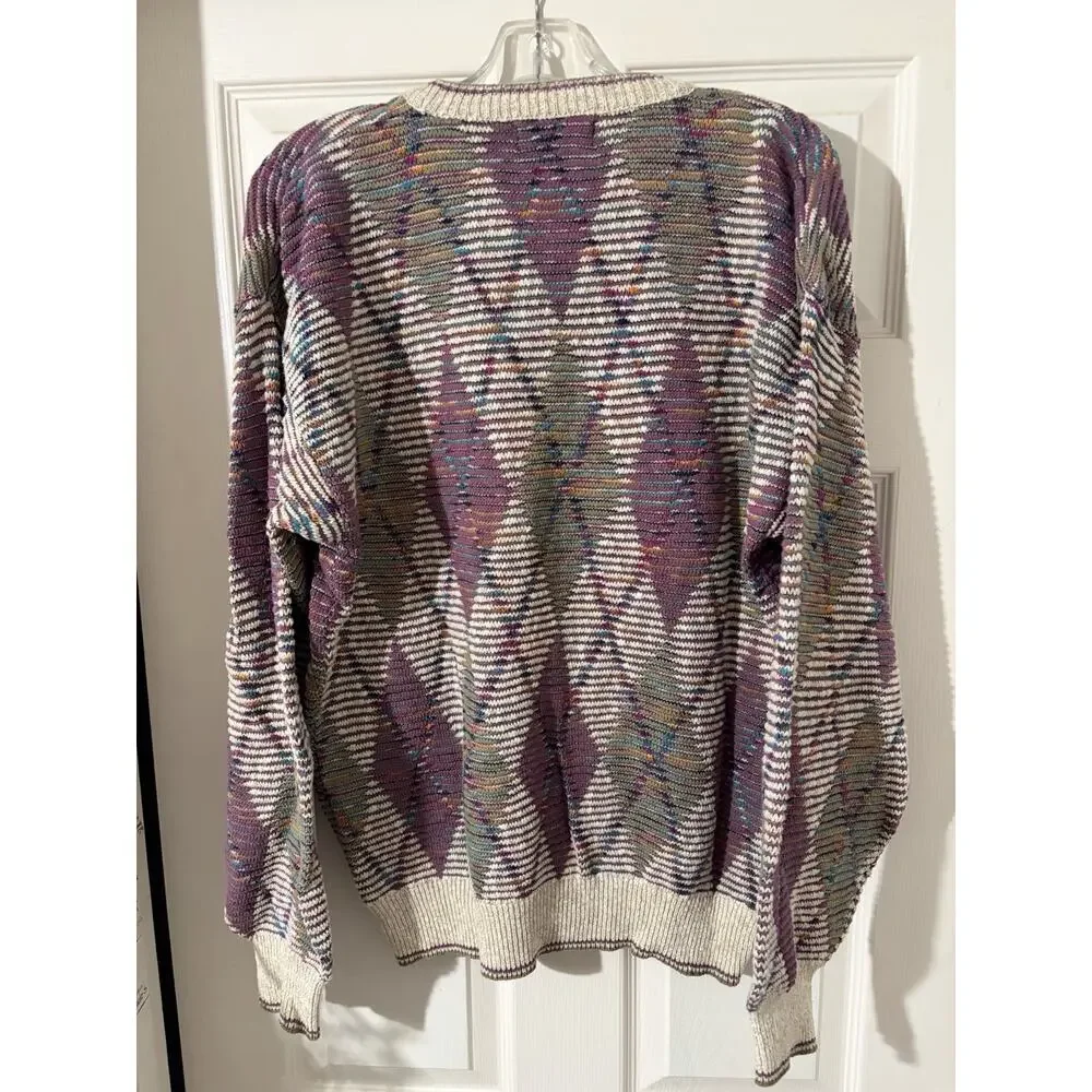 Vintage Isle Of Cotton Sweater Argyle Sz M Made In USA Knit
